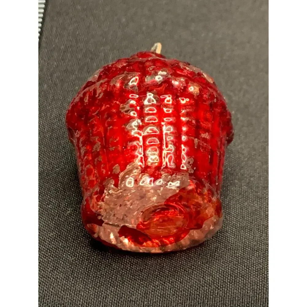 1930s Vintage Red Glass Basket Christmas Ornament Mini Feather Tree Figural